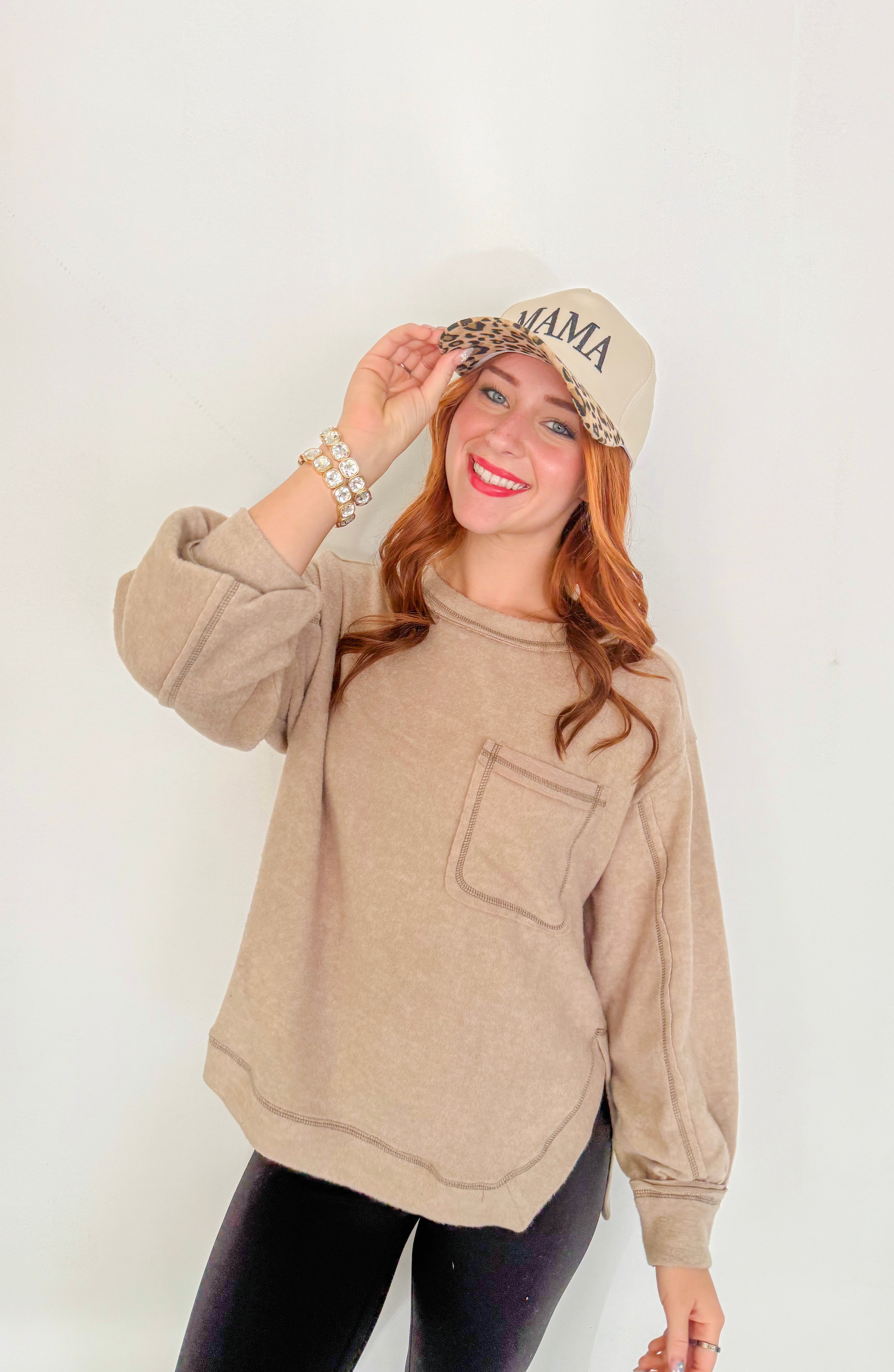 Soft Round Neck Fleece Long Sleeve- Ash Mocha