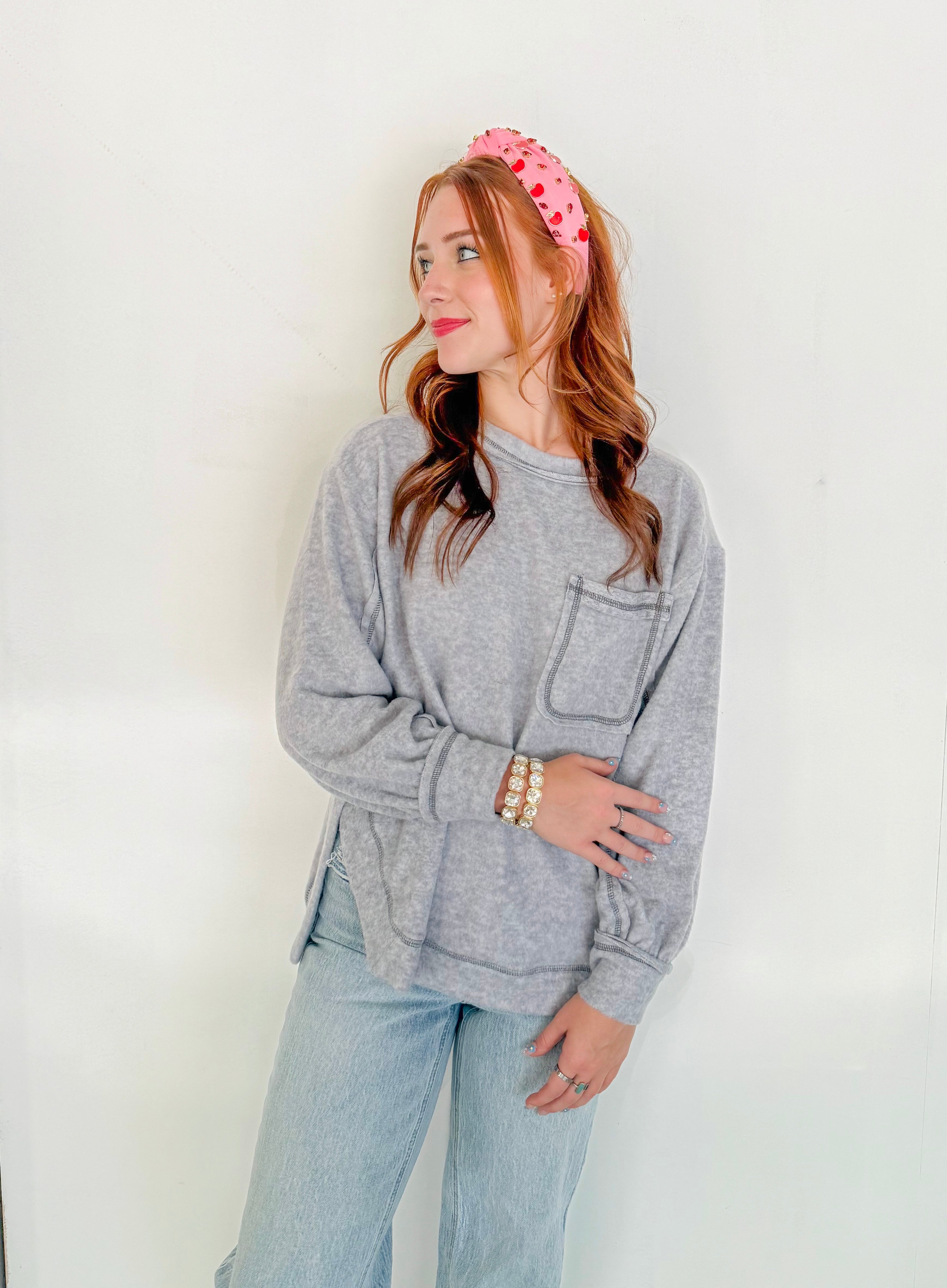 Soft Round Neck Fleece Long Sleeve- Grey