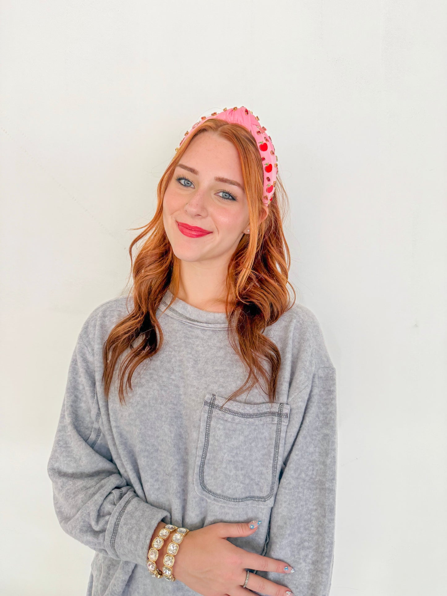 Teacher Apple Headband- Pink