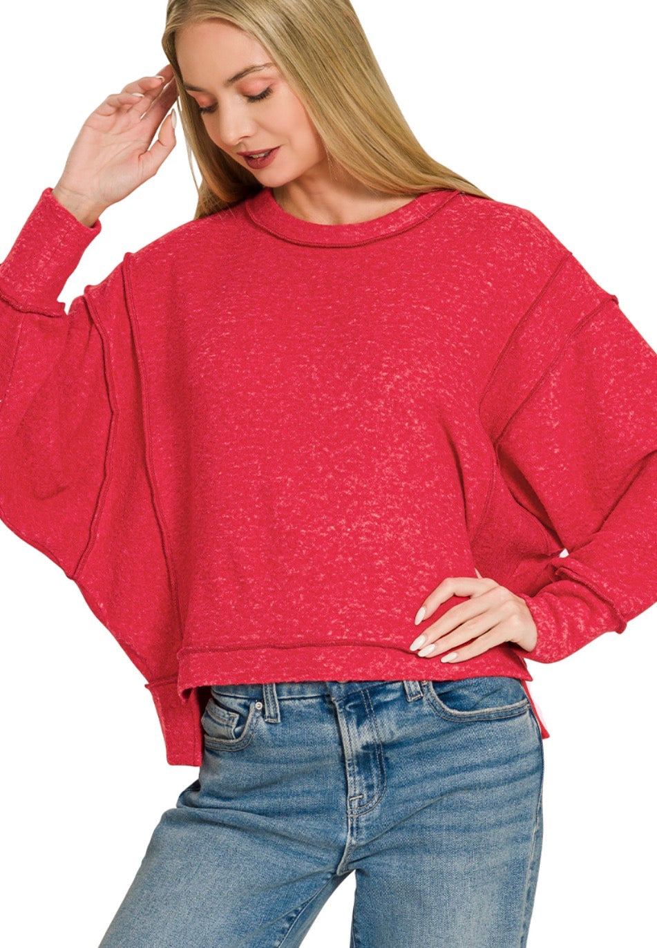 Soft Fleece Oversized Sweater- Red