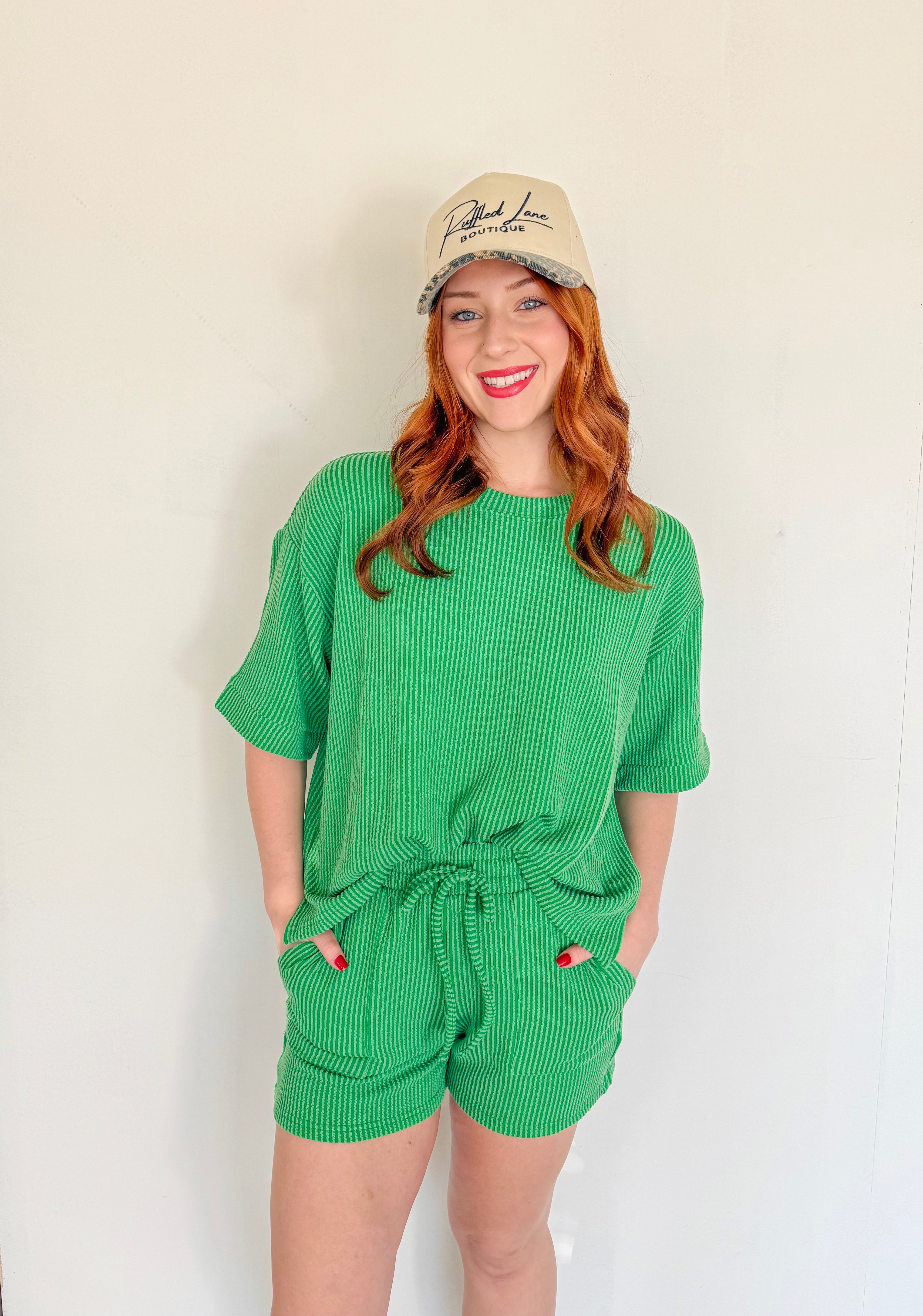 Ribbed Short Sleeve Tee and Short Sets- Kelly Green