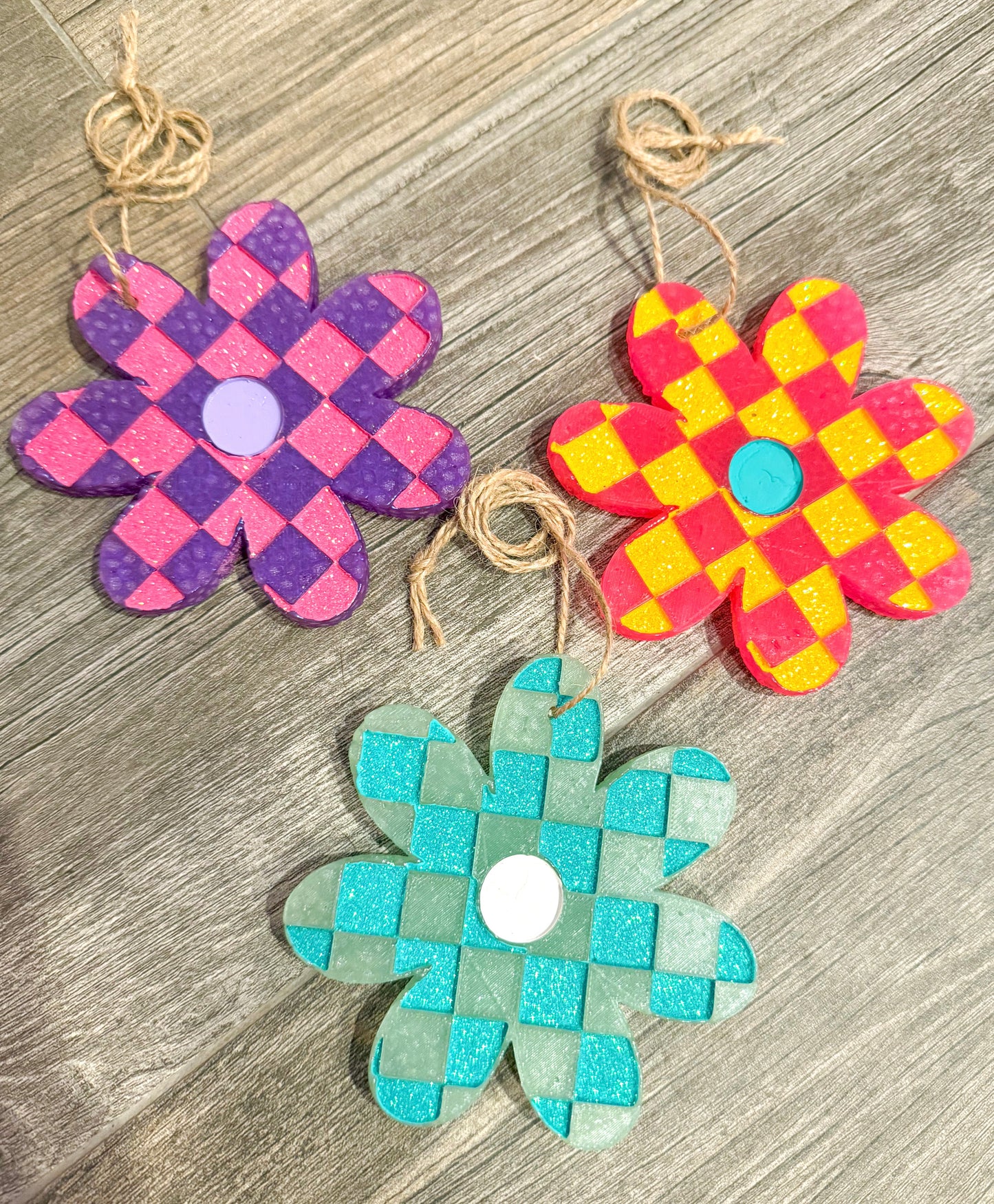 Colorful Checkered Flower Car Freshie