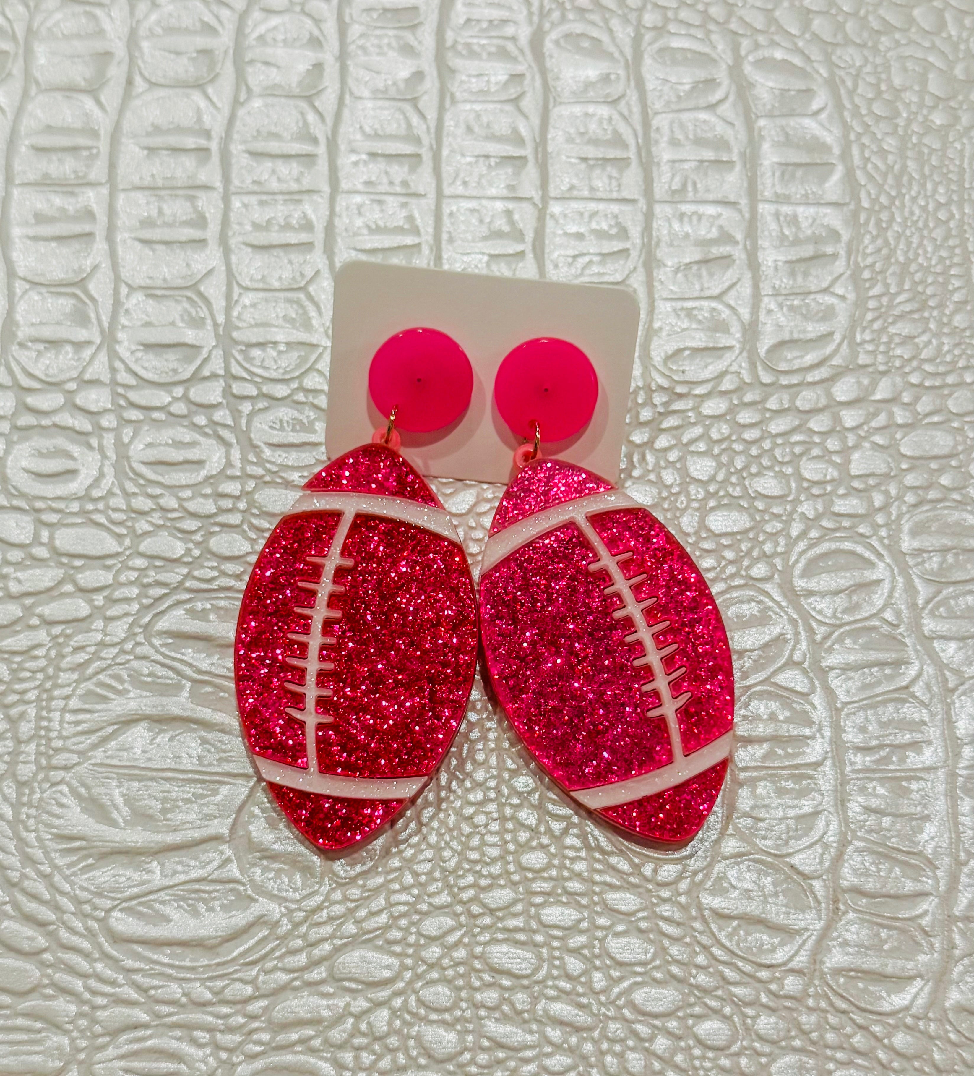 Hot Pink Sparkly Football Earrings