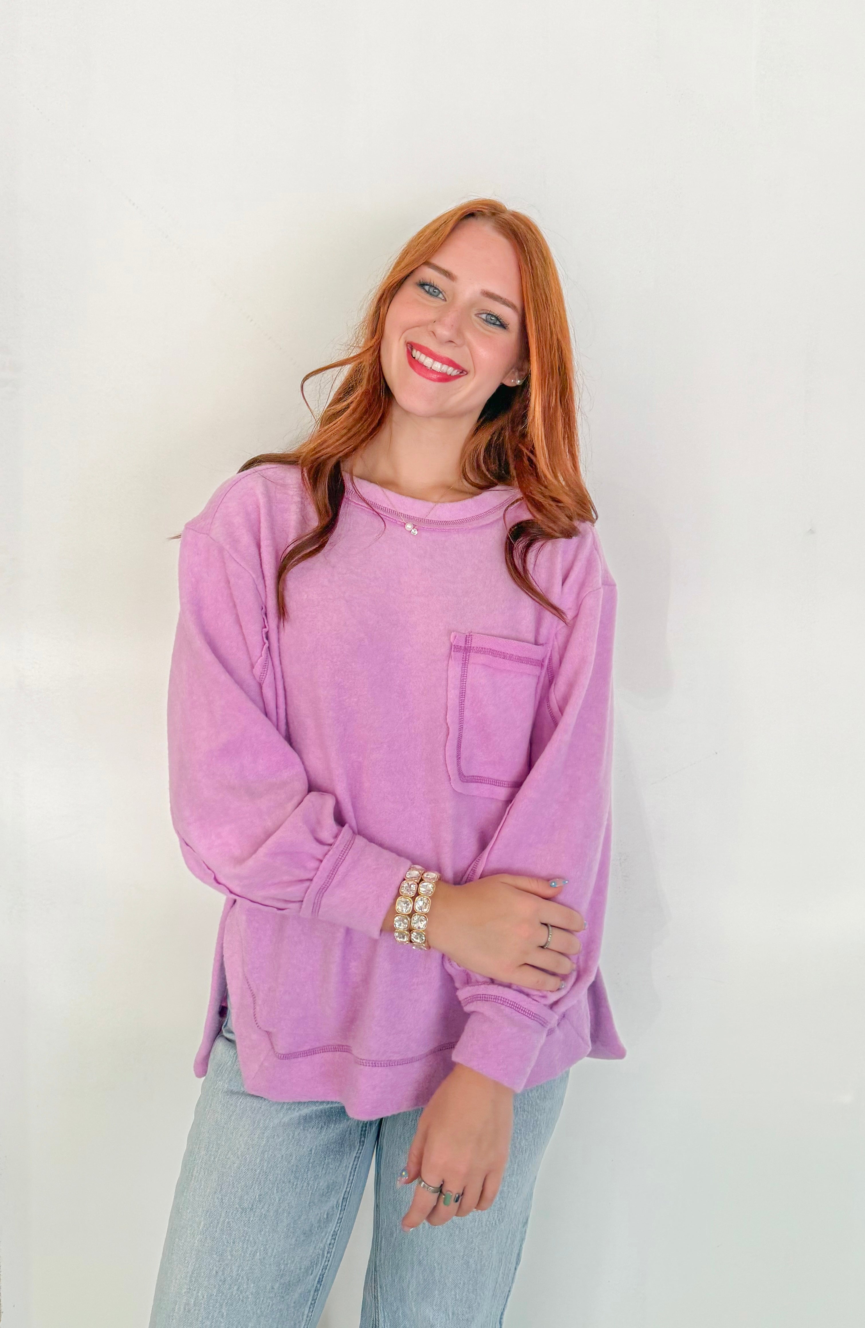 Soft Round Neck Fleece Long Sleeve- Mauve