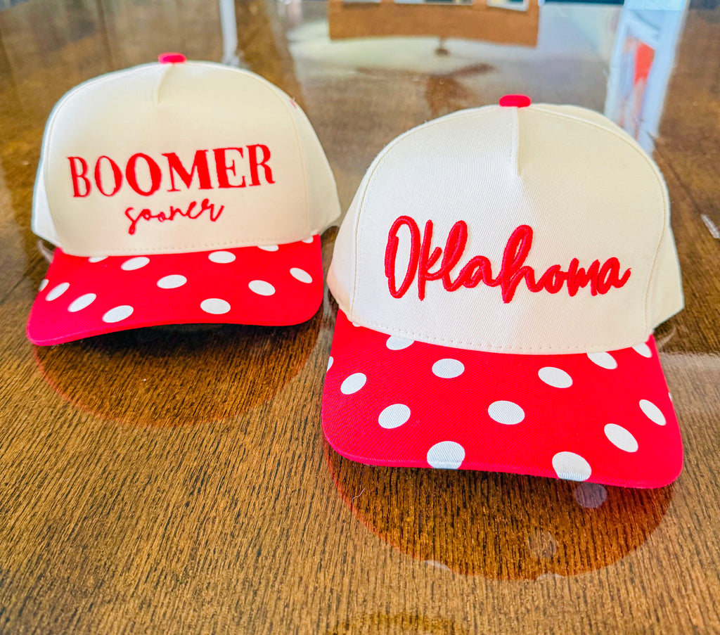Oklahoma Canvas Hats- Red Polka Dot