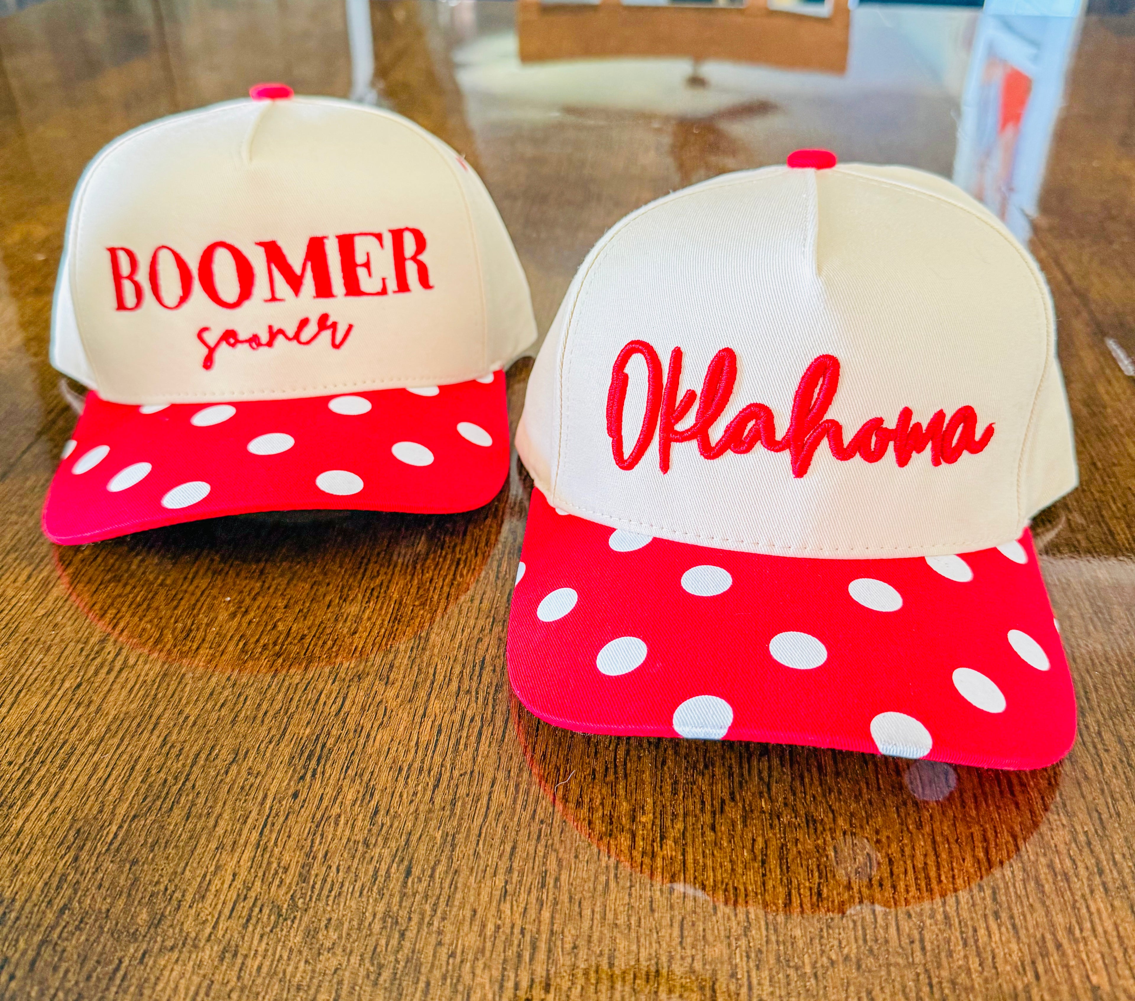 Oklahoma Canvas Hats- Red Polka Dot