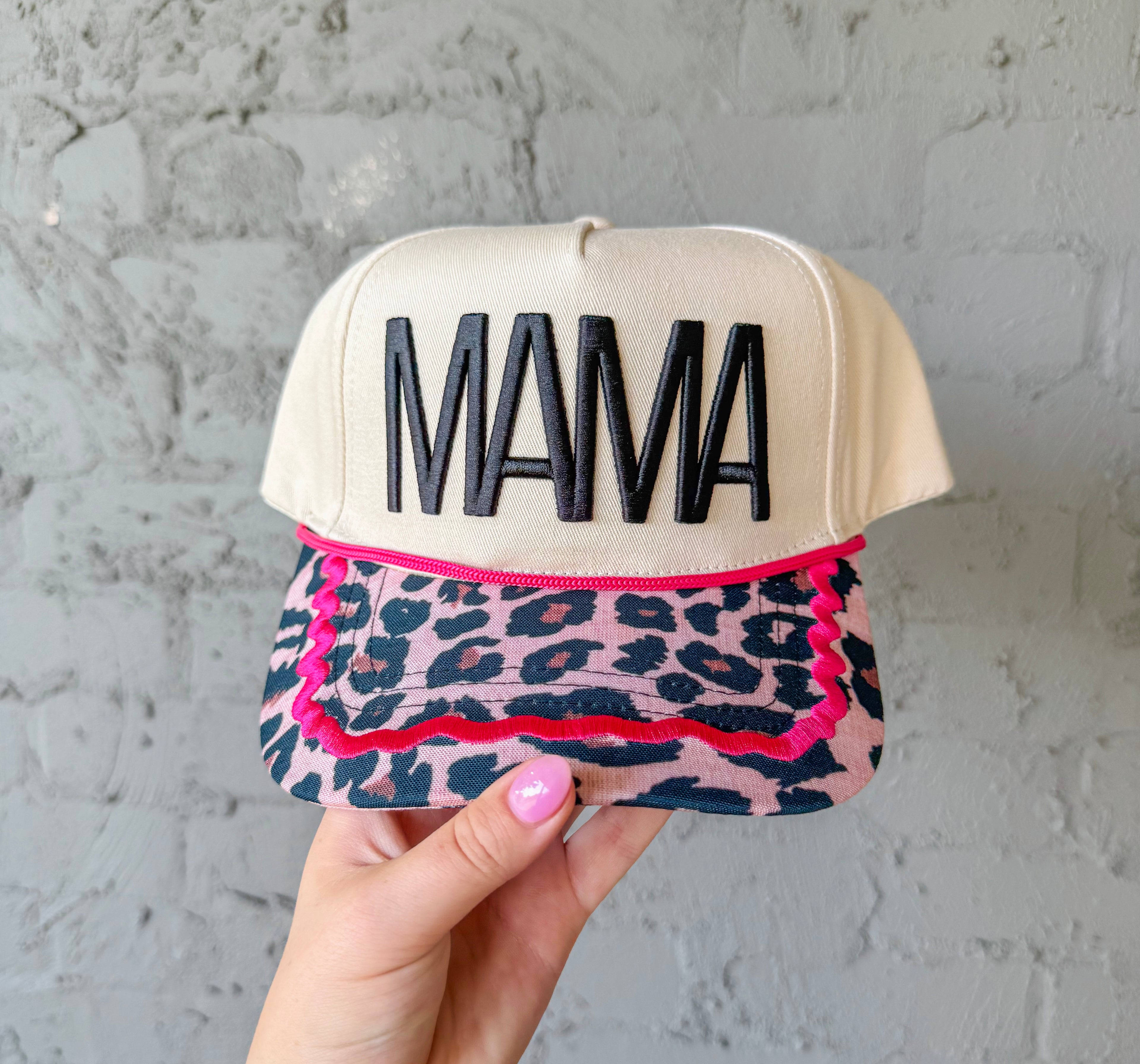 MAMA Hat on Leopard and Pink Canvas Hat