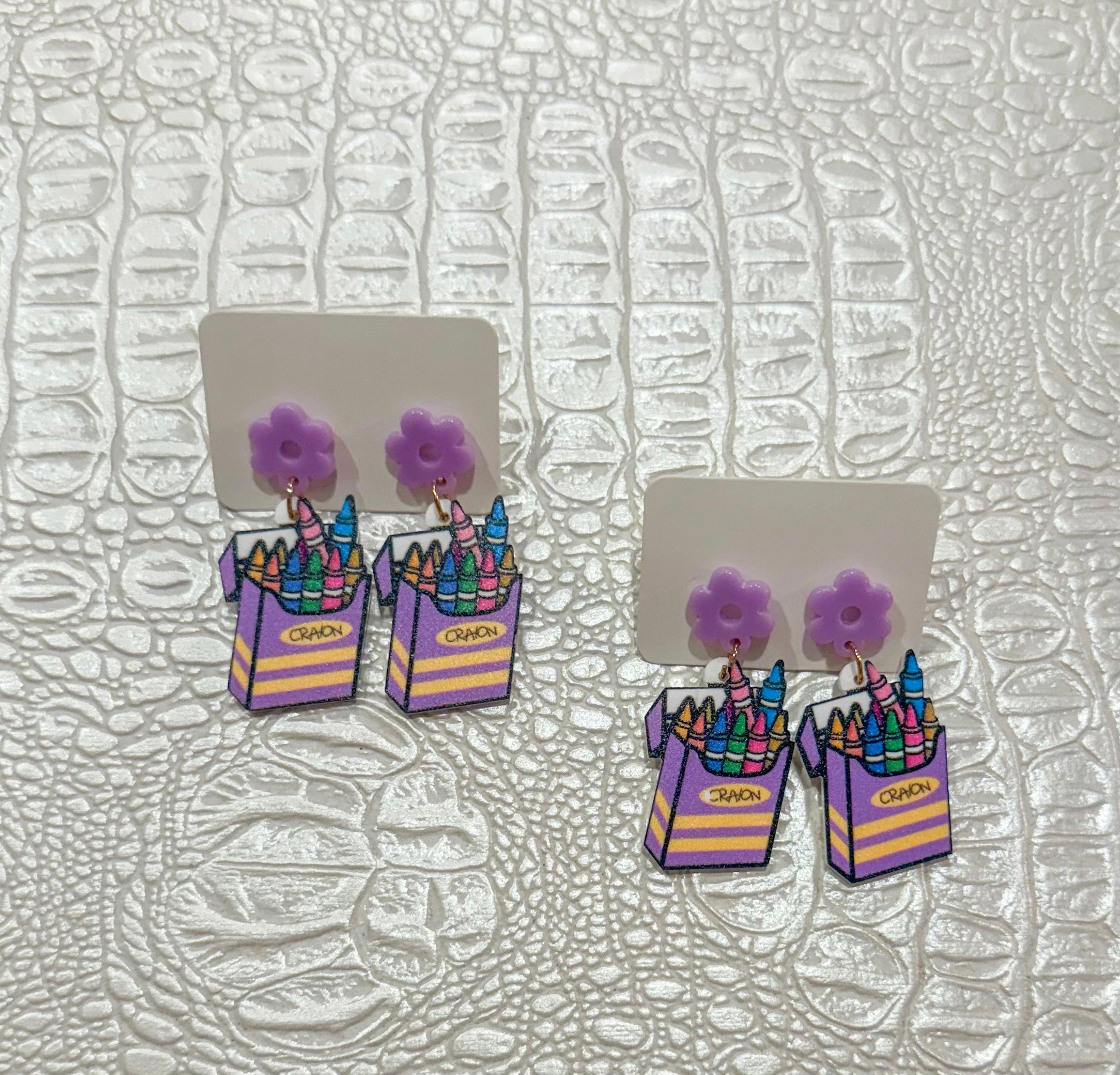Purple Crayon Teacher Earrings
