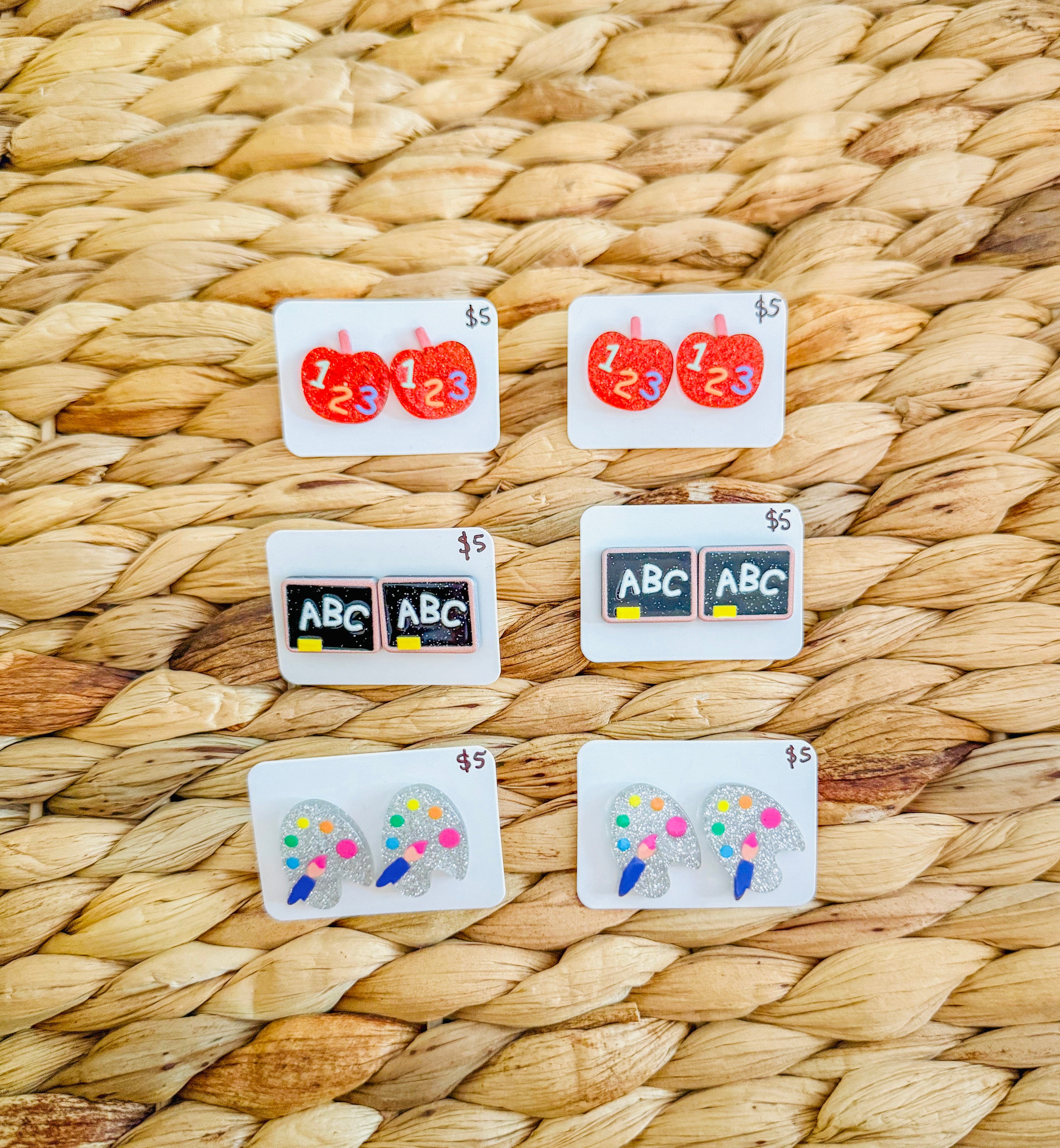 Acrylic Teacher Stud Sparkle Earrings