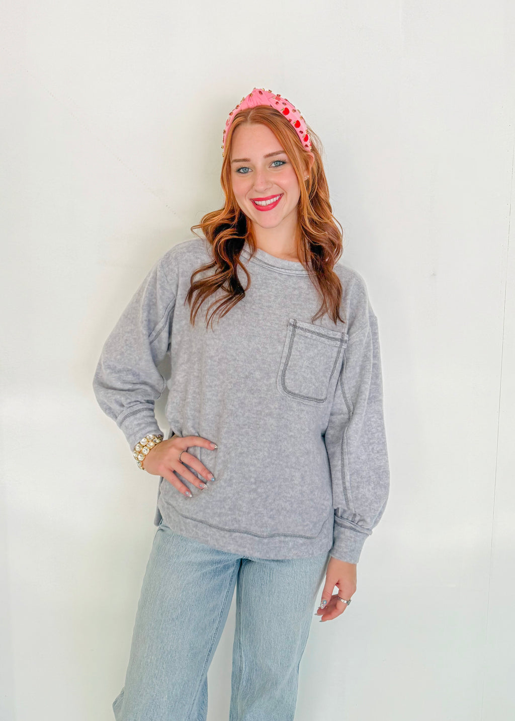 Soft Round Neck Fleece Long Sleeve- Grey