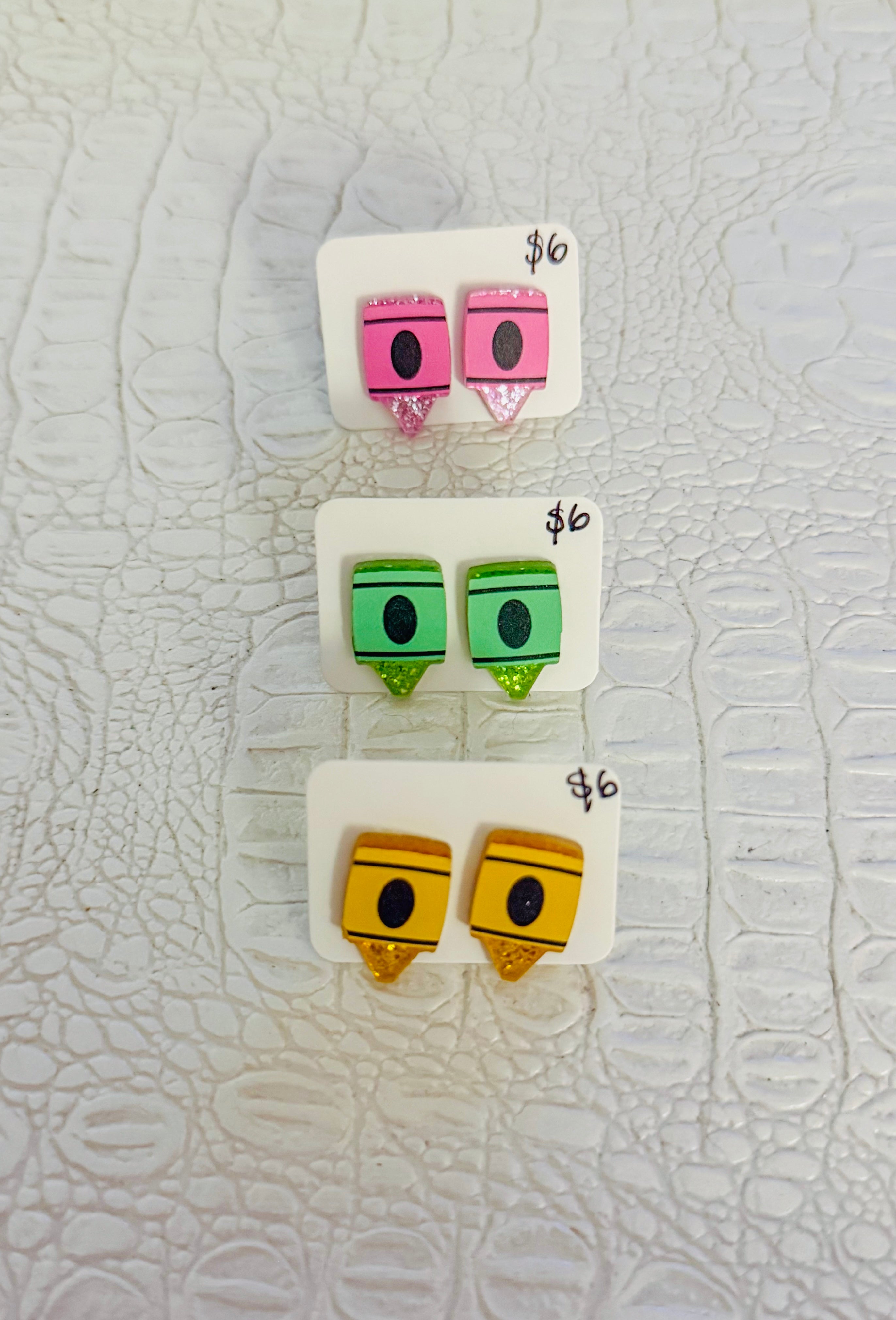 Teacher Colorful Glitter Crayons Stud Earrings