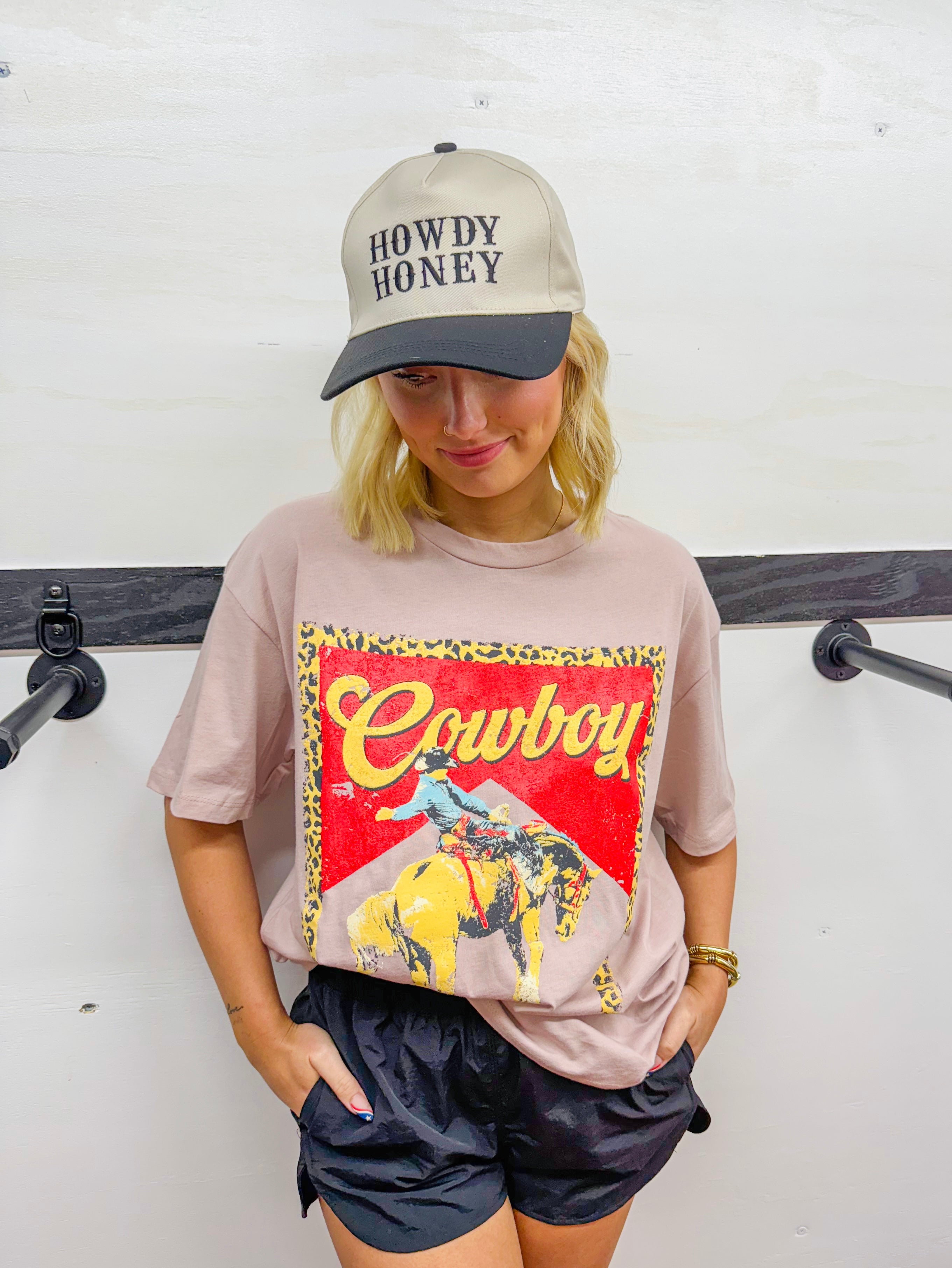 Cowboy Western Vintage Graphic Tee- Rose