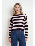 Burgundy Stripe Exposed Seam Cropped Sweater- Burgundy & Pink