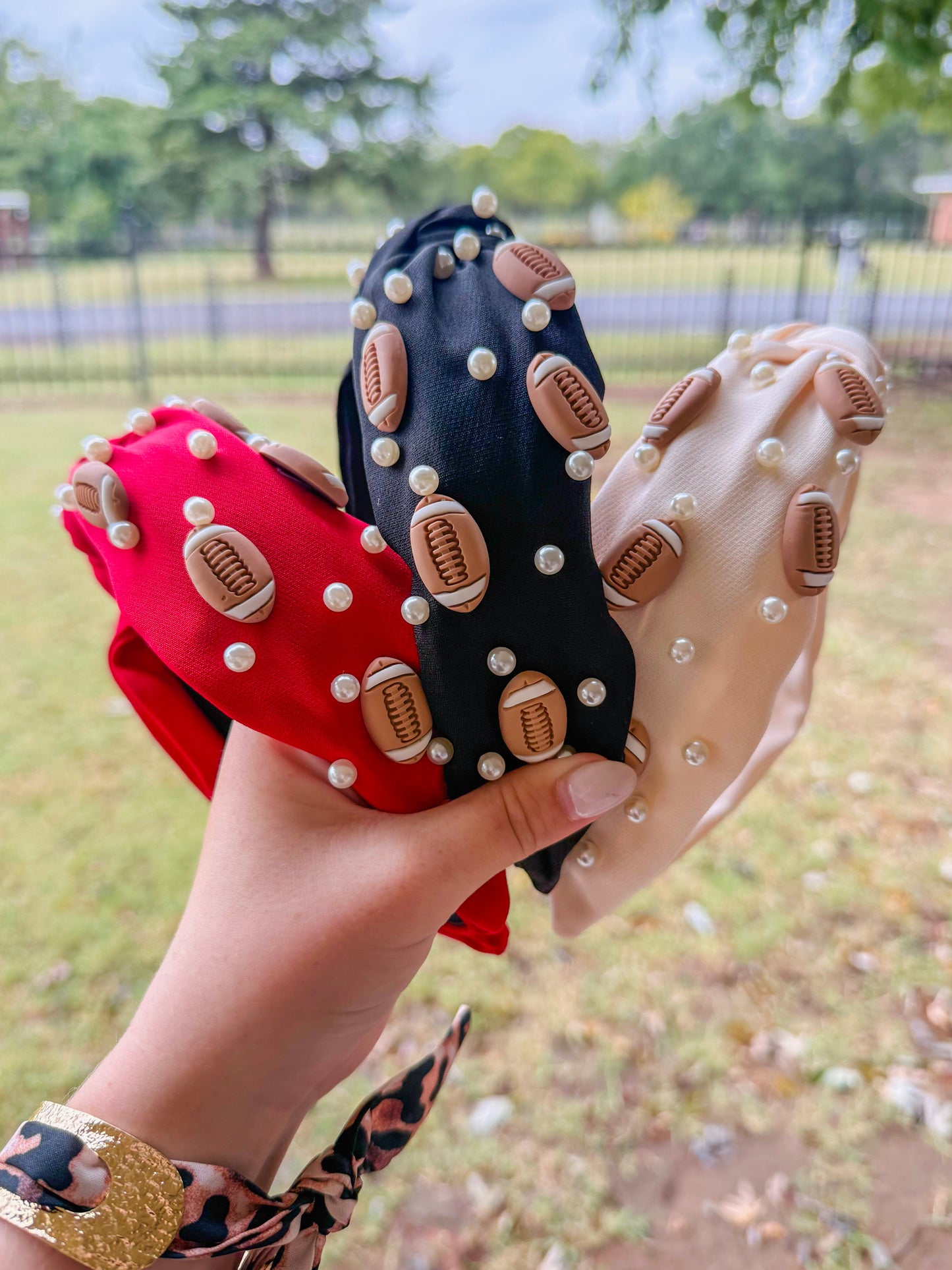 Pearl & Football Headband- 3 colors