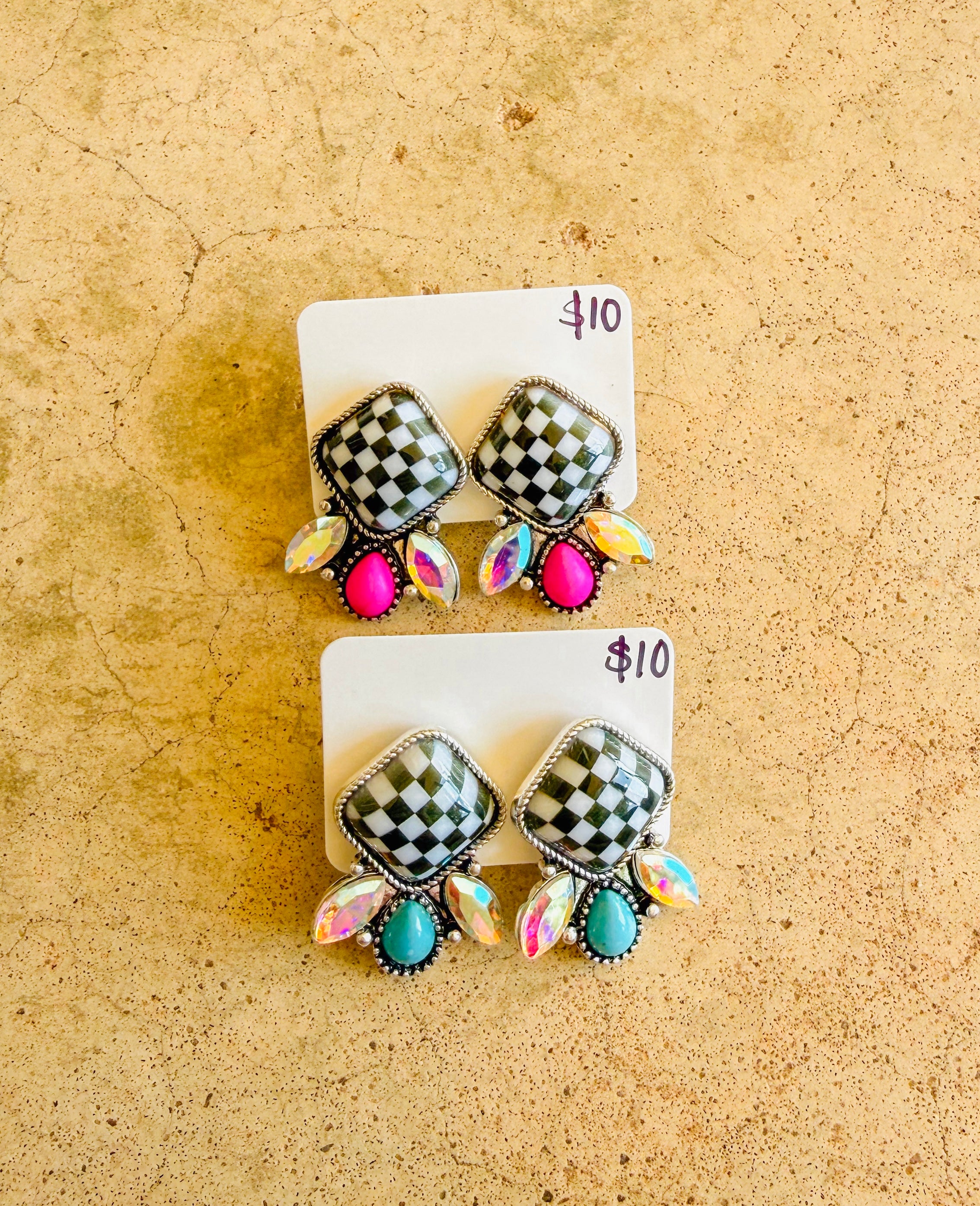 Black & White Checkered Asymmetric Earrings