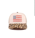 Floral American Flag Canvas Hat- Leopard