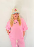 Ribbed Short Sleeve Tee & Pant Matching Set- Pink
