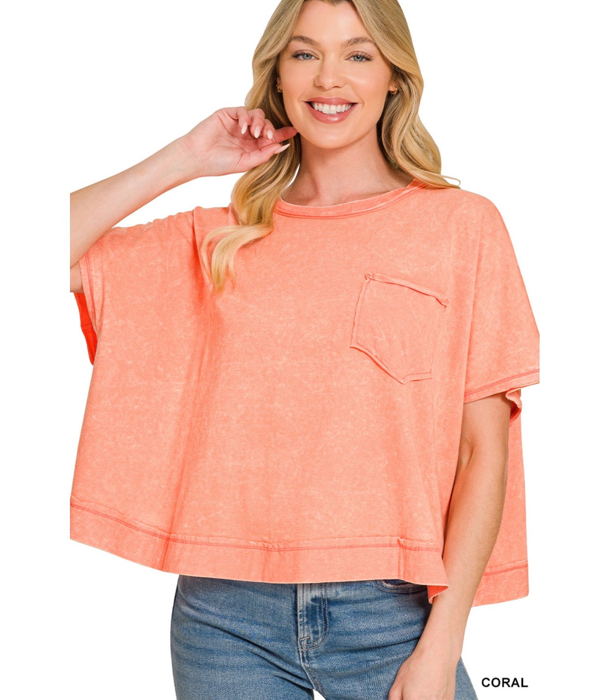 Washed Oversized Boxy Tee- Coral