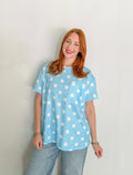 Ribbed Polka Dot Chest Pocket Tee- Sky Blue
