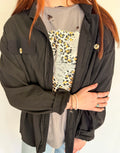 Long sleeve button front waffle knit black shacket