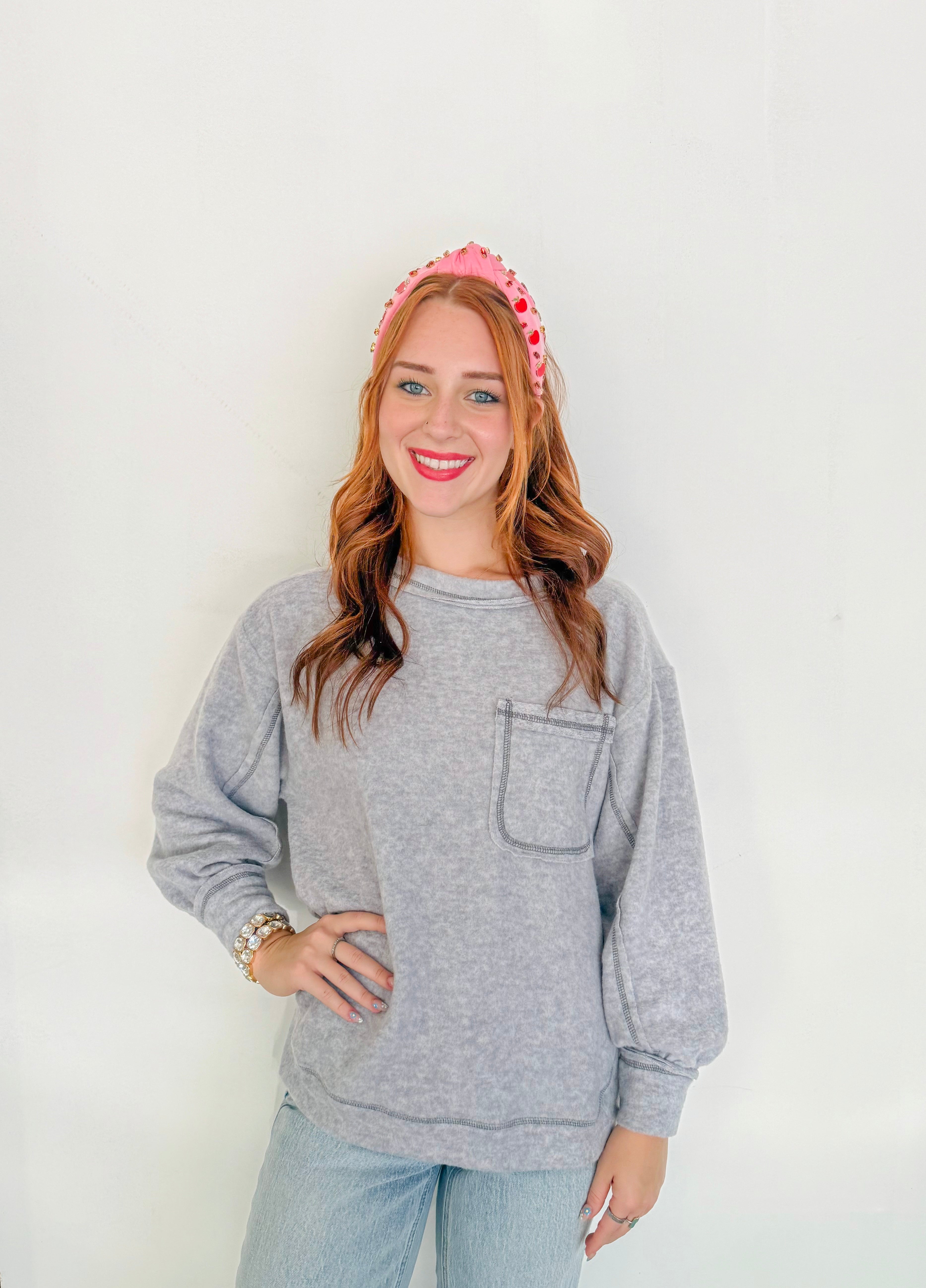 Soft Round Neck Fleece Long Sleeve- Grey