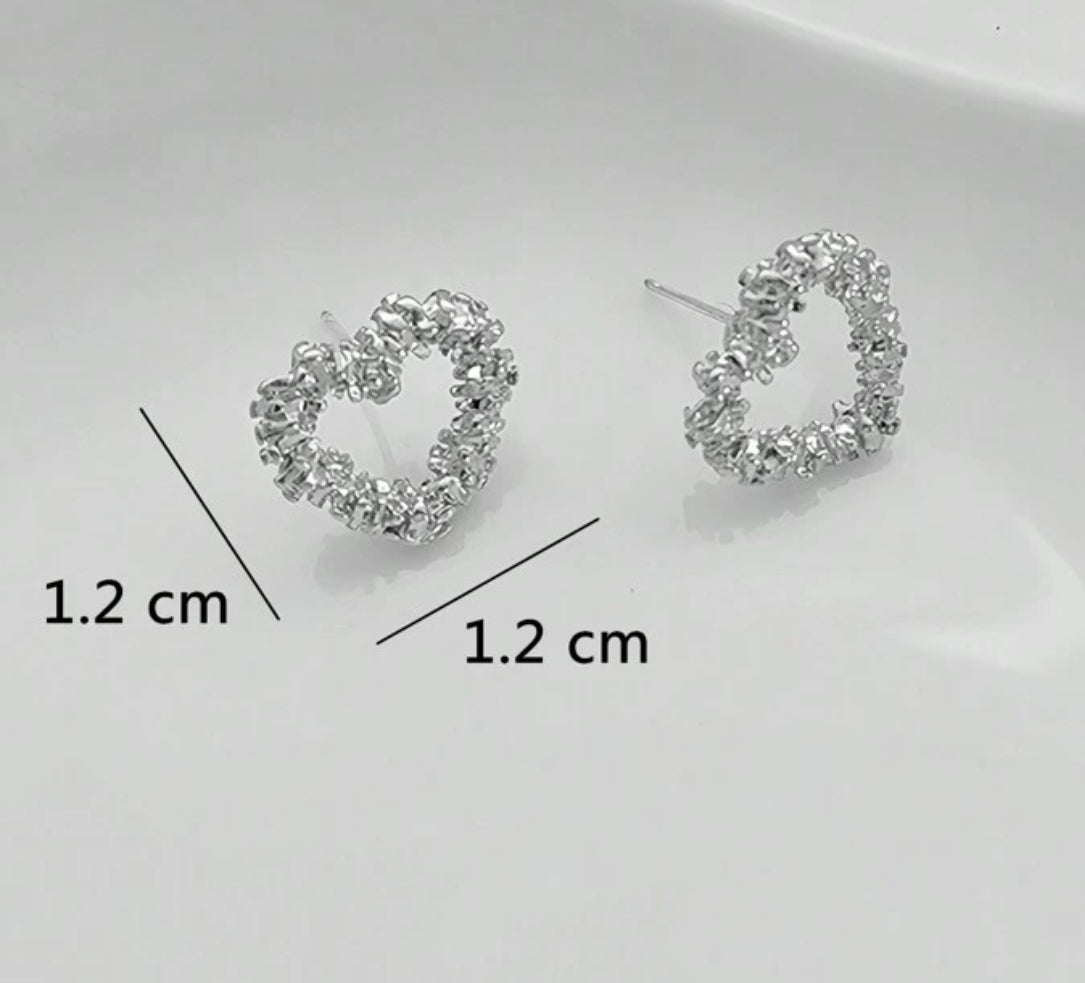 Silver Textured Heart Stud Earrings