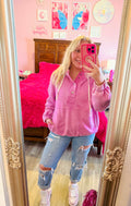 Mauve Acid Wash Fleece Oversized Pocket Hoodie