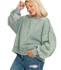 Acid Wash Fleece Oversized Pullover- Ash Jade