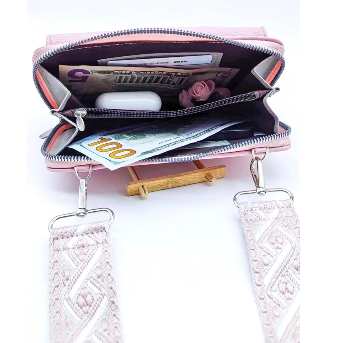 Leather Crossbody Duo Wallet Purse- 4 Colors