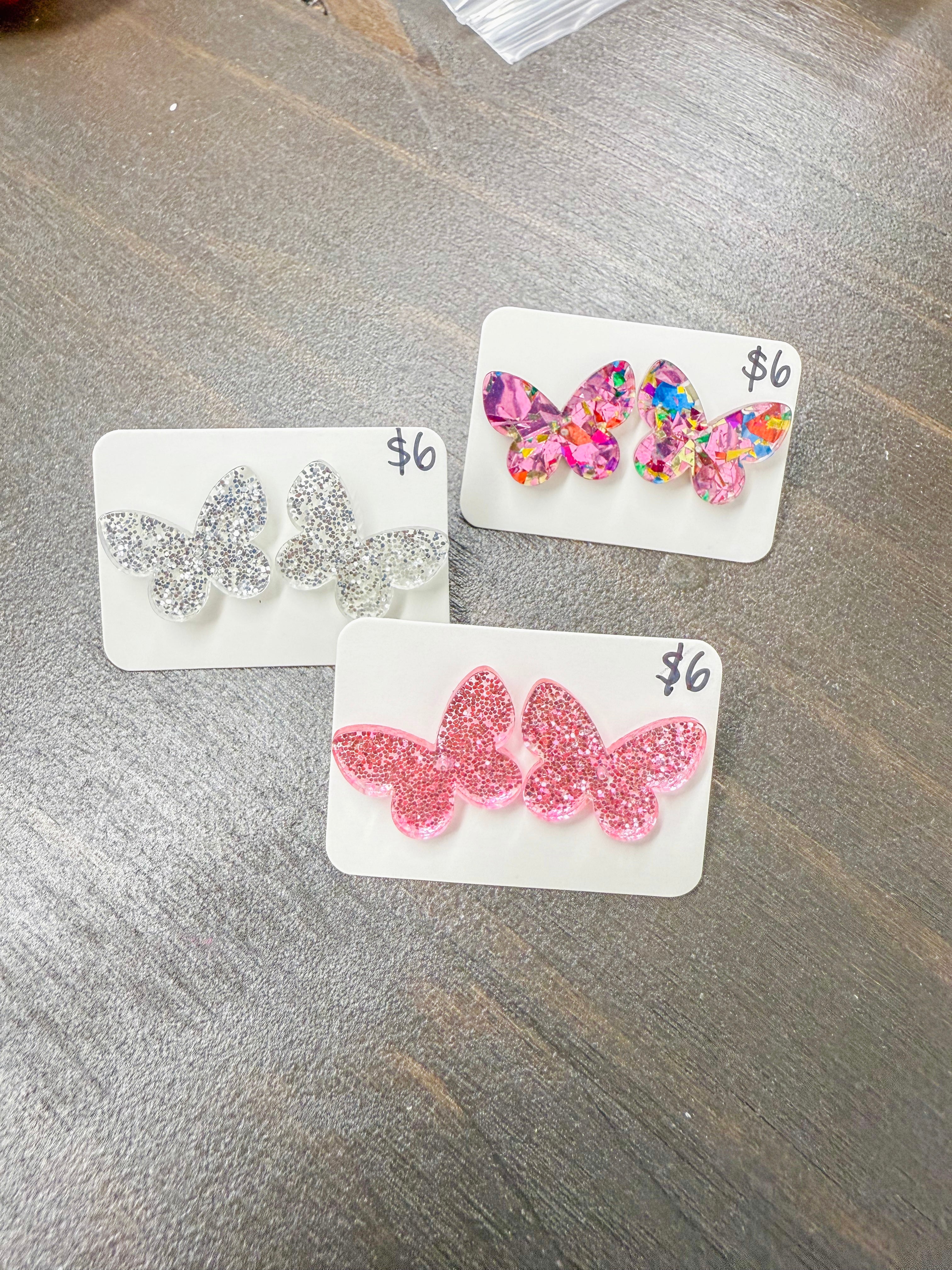 Acrylic Sparkling Butterfly Stud Earrings