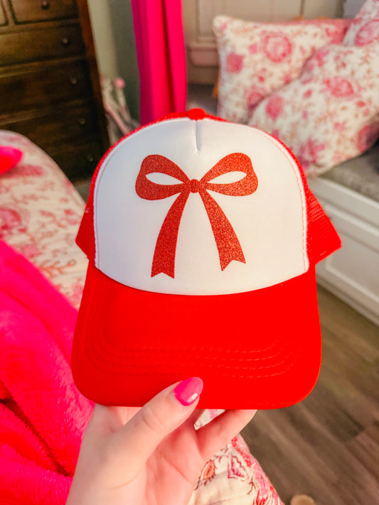 Red Glitter Bow Trucker Hat