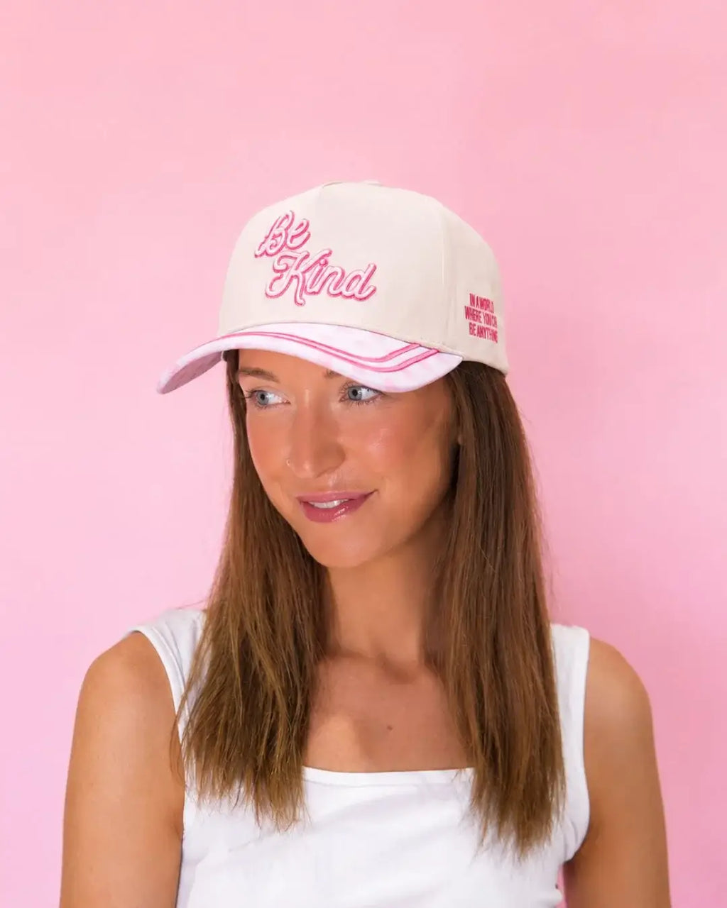Be Kind Canvas Hat- Pink Polka dot