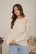 Washed Rib Knit Long Sleeve Top- Ash Mocha